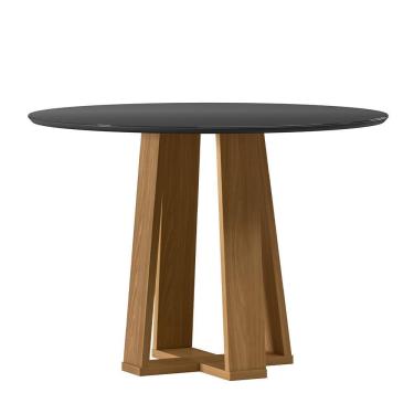 Imagem de Mesa de Jantar Isabela 100x100 Tampo em mdf com Vidro - New Ceval Ypê/Preto