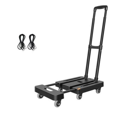 Imagem de Carrinho de mão dobrável, carrinho utilitário portátil compacto e dobrável com 6 rodas e 2 cordas elásticas para fácil movimentação, carrinho de mão com capacidade para 500