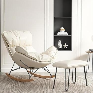 Imagem de Cadeira De Balanço Com Apoio Para Os Pés Cadeira De Balanço Moderna Cadeira Reclinável Confortável Móveis Cadeira De Lazer Preguiçoso Casa Sofá De Sol, Off-white, Extra large style