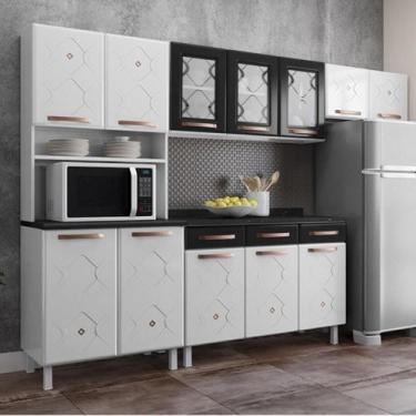 Imagem de Cozinha Completa Modulada de Aço 4 Peças com Vidros e Balcão Multimóve