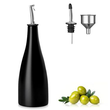 Imagem de vancasso Garrafa dispensadora de azeite de oliva de cerâmica de 473 ml, dispensador de garrafa com bico e funil para cozinha, adequado para óleo, vinagre, xaropes de café e outros líquidos, BK
