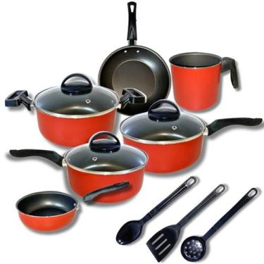 Imagem de Jogo De Panelas 9 Pçs Teflon Tampas Vidro Antiaderente Color - Gal Alu