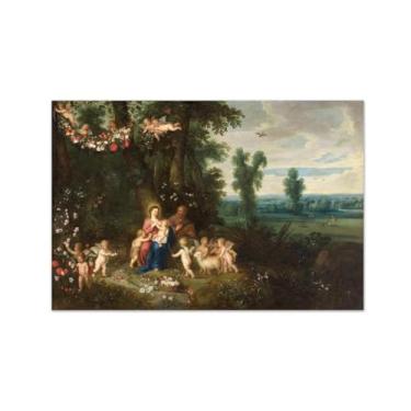 Imagem de Pinturas a óleo religiosas - imagem famosa em tela - reprodução giclée em tela - Sagrada família e anjos - pôster clássico e impressões decoração de parede 20 x 30 cm 8 x 12 polegadas sem moldura