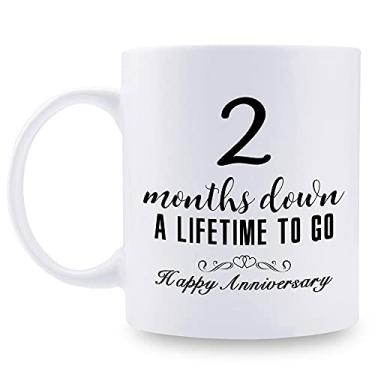 Imagem de aiyaya Canecas de aniversário de 2 meses para namorada namorada - Caneca de aniversário de dois meses para ele e seus amantes de casal - Caneca de aniversário de 2 meses Down A Lifetime To Go - Caneca