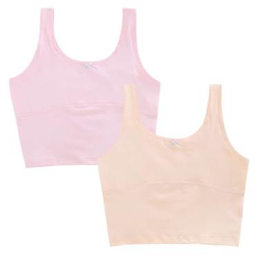 Imagem de DOCOLL Sutiãs de treinamento para adolescentes sutiãs de algodão para crianças de 7 a 12 anos, bege médio/rosa, 10-12 Anos