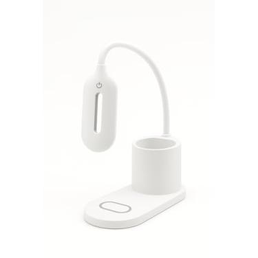 Imagem de Luminária LED 3 em 1 com Carregador Wireless – Iluminação Flexível, Base Organizador e Carregamento Rápido - Branca