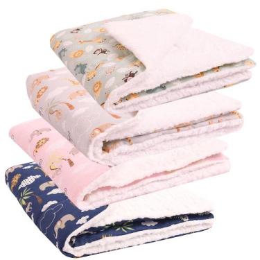 Imagem de Kit Manta com Sherpa Dupla Face para Bebê Safari 04 Peças - Amora Baby