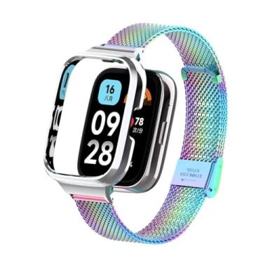 Imagem de T-BLUER Compatível com pulseiras Xiaomi Redmi Watch 3 Active, pulseira de substituição de aço inoxidável para Redmi Watch 3 Active Smart Watch, arco-íris