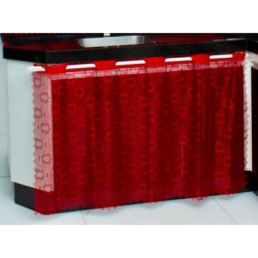 Imagem de Cortina para Pia de Cozinha em Renda 1,30 x 0,70 cm JCM, Vermelho