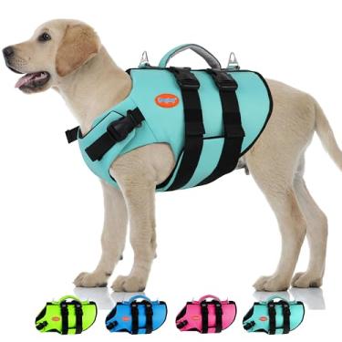 Imagem de Doglay Colete salva-vidas para cães de alta flutuabilidade e alta visibilidade para passeios de barco e natação, colete flutuante ajustável de neoprene amigável para animais de estimação salva-vidas