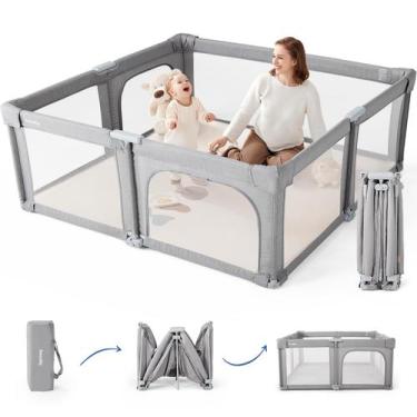 Imagem de Baby Playpen Sweeby dobrável 150x150cm com porta cinza