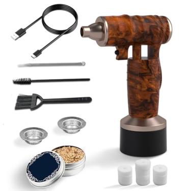Imagem de JIDACHI Kits de defumador de uísque elétrico recarregável, kit de defumador de coquetel com maçã lascas de madeira ferramentas de barra ferramentas de cozinha marrom