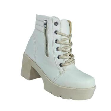 Imagem de Bota Tratorada Feminina de Salto com Cano Médio - GLADS, Off white, 35
