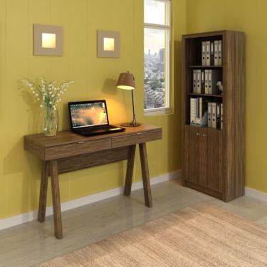 Imagem de Conjunto Home Office Escrivaninha Me4128 120cm E Estante 2 Prateleiras 2 Portas Espresso Móveis Nogal