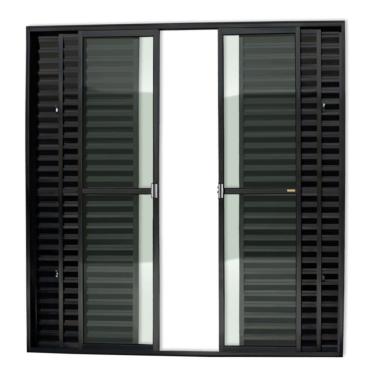 Imagem de Porta Balcão 6 Folhas Super 25 Vidro Liso 210cm X 240cm Brimak Preto