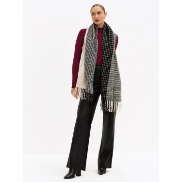 Imagem de Cachecol Principessa Xadrez Off White e Preto Nayara  feminino