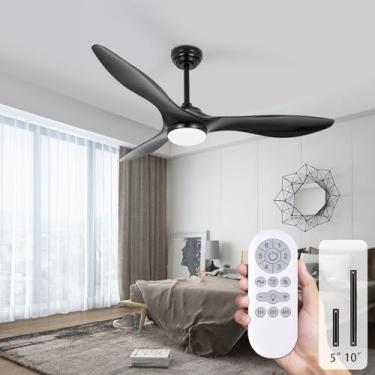 Imagem de iTni Ventiladores De Teto 52 Polegadas Com Luzes, Controle Remoto Para Ventilador Teto, Motor Cc, Silencioso, 6 Velocidades, 3 Reversível, Lâminas, Preto Moderno Quarto, Sala Estar