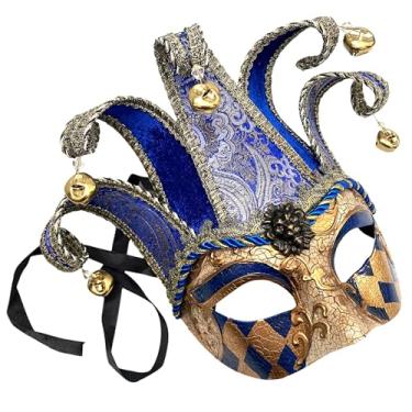 Imagem de Máscara unissex masculina vintage de arlequins carnaval para cosplay dança aniversário festa de carnaval, Ouro azul, Standard