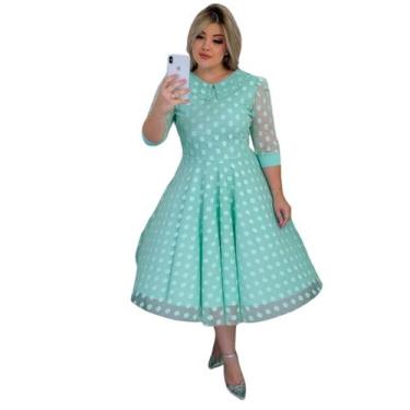 Imagem de Vestido Feminino Midi Manga Princesa Tule Romântico Com Gola Detalhes 