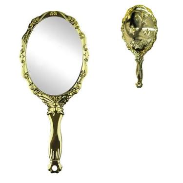 Imagem de Espelho de Mão Oval Princesas Para Maquiagem Dourado - Livre Atacado