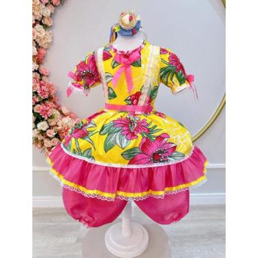 Imagem de Vestido Infantil Junino Arraiá Amarelo Com Estampa Colorida - fantasia