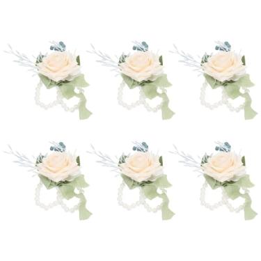 Imagem de PATIKIL Corpete de pulso de baile de casamento, 6 peças de pulseiras de corpete de flores artificiais para festa de formatura, dama de honra, bege