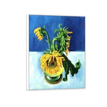Imagem de MUHJDYC Pintura famosa Hermann Max Pechstein - Girassóis murchas - Imagem de arte em tela - Arte de parede para sala de estar - Reprodução 60x80cm-23x31in moldura branca