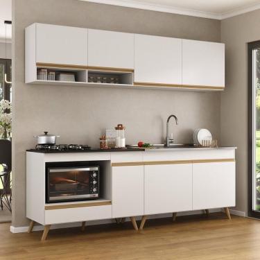 Imagem de Armário De Cozinha Modulada Compacta 4 Pçs Com Balcão Para Cooktop Veneza Multimóveis Mp2264 Branco/dourado