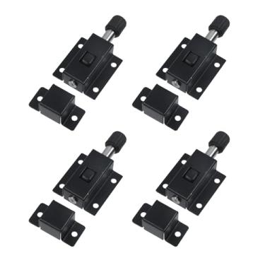 Imagem de T Tulead Trava deslizante de aço inoxidável 6 cm parafuso de barril de trava de mola preta ferrolho trava de mola 4 peças com parafusos