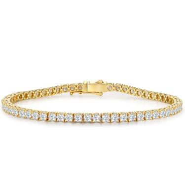 Imagem de VIVDEC Pulseira de tênis de 3 mm para mulheres e homens, ouro 18 K, banhado a ouro branco 18K, corrente de tênis de zircônia cúbica redonda em caixa de presente, 19 cm, 8 Inches, Zircônia cúbica
