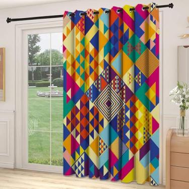 Imagem de Divisória de parede com divisória colorida, triângulos aleatórios, composição vibrante, design geométrico moderno, cortinas largas isoladas/cortinas de quarto (painel único), L 250 x C 213 cm vermelho