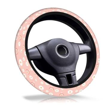 Imagem de DAORJWL Capa de volante de carro, antiderrapante, respirável, de neoprene elástico, 38 cm, protetor de volante de carro para mulheres e homens, para carros, SUVs linda margarida rosa