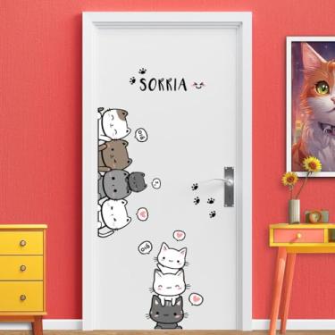 Imagem de Adesivo Decorativo Infantil Tema Gatos Para Porta Lavável Seguro Fácil Aplicação Quarto Bebê Menino Menina Parede
