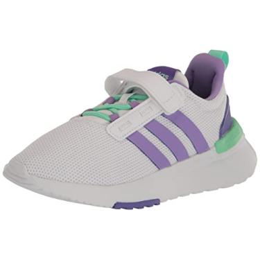Imagem de adidas Tênis infantil unissex Racer Tr21, Fusão branco/violeta/Pulse Mint, 2.5 Little Kid