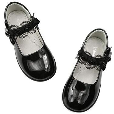 Imagem de Sapatos femininos Apawwa com couro antiarranhões para festa de princesa sapatos para meninas branco e preto escolares meninas Mary Jane bailarina sapatos baixos tamanho 39 infantil até o tamanho 4,5 meninas grandes, Preto, 9.5 Toddler