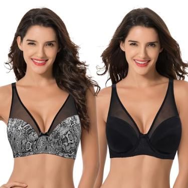 Imagem de Curve Muse Sutiã feminino plus size minimalista com aro bordado de renda - pacote com 2 ou 3 unidades, Estampa creme, preto (pacote com 2), 38DD