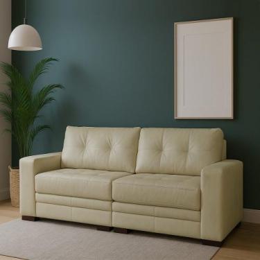 Imagem de Sofá Sala de Estar Milano 4 Lugares Bipartido 260 cm em Couro Bege G58