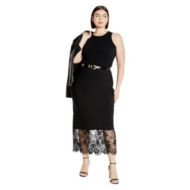 Imagem de City Chic Saia feminina plus size com bainha de renda Fay, preta