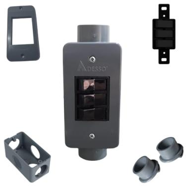 Imagem de Conjunto Completo Interruptor Triplo Preto 3/4pol + Condulete Sobrepor PVC Resistente (Cinza)