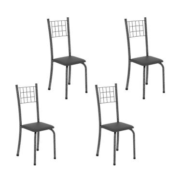 Imagem de Kit 4 Cadeiras Tubular 95x37x40 Cm Dany Preto/ Martelado Prata