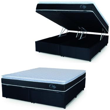 Imagem de Cama Box Baú Casal King Colchão Com Molas Ensacadas City Pillow Top 193x203x64cm Preto/Branco Hellen