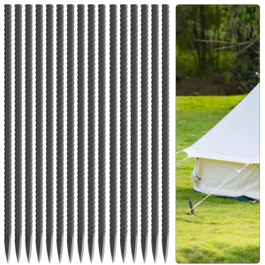 Imagem de 20 peças de estacas de vergalhão retas de 40,6 cm, 5/40,6 cm de diâmetro para jardim, paisagem, pontas de madeira, âncoras de solo resistentes com extremidade de ponta de cinzel para barraca em forma