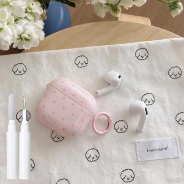 Imagem de inewateri Capa compatível com AirPods 4 com kit de limpeza bonito fashion design de estética de bolinhas à prova de choque capa de chaveiro para meninas e mulheres para Airpods 4ª (2024)-Rosa