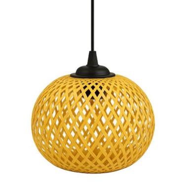 Imagem de Luminária Pendente de Vime Palha Estilo Redondo 20cm, Pendente Praia, 