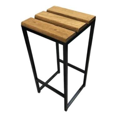 Imagem de Tamborete Indust Quadrado Assento Madeira Natural 72,5cm Acabamento Da