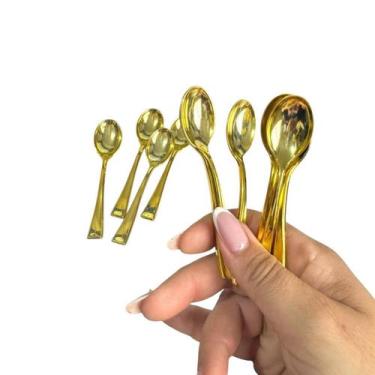 Imagem de Colher Mini Dourada Luxo 10Un Para Sobremesa 10Cm Acrilico - Aidan