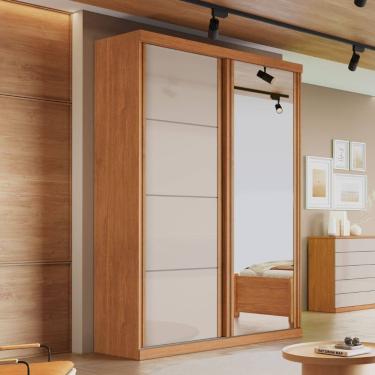 Imagem de Guarda Roupa Solteiro com Espelho 2 Portas de Correr em MDF Buzios Bianchi