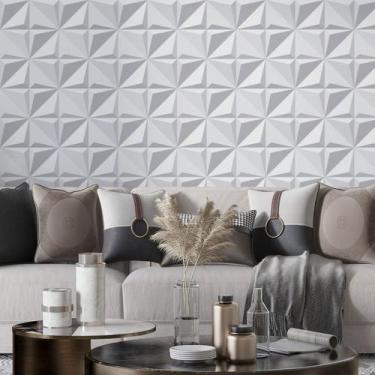 Imagem de Papel De Parede Adesivo Geométrico Efeito Gesso 3d 1.5m - DELIQUADROS
