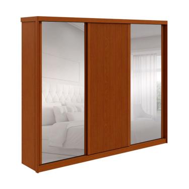 Imagem de Guarda-Roupa Casal com Espelho Ollie sem Pés 3 Portas 6 Gavetas Frassino