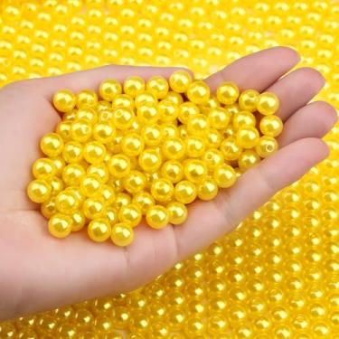 Imagem de DUQGUHO Contas amarelas para fazer joias 8 mm contas de pérolas falsas para pulseiras, colar, chaveiro contas de plástico amarelo 500 peças